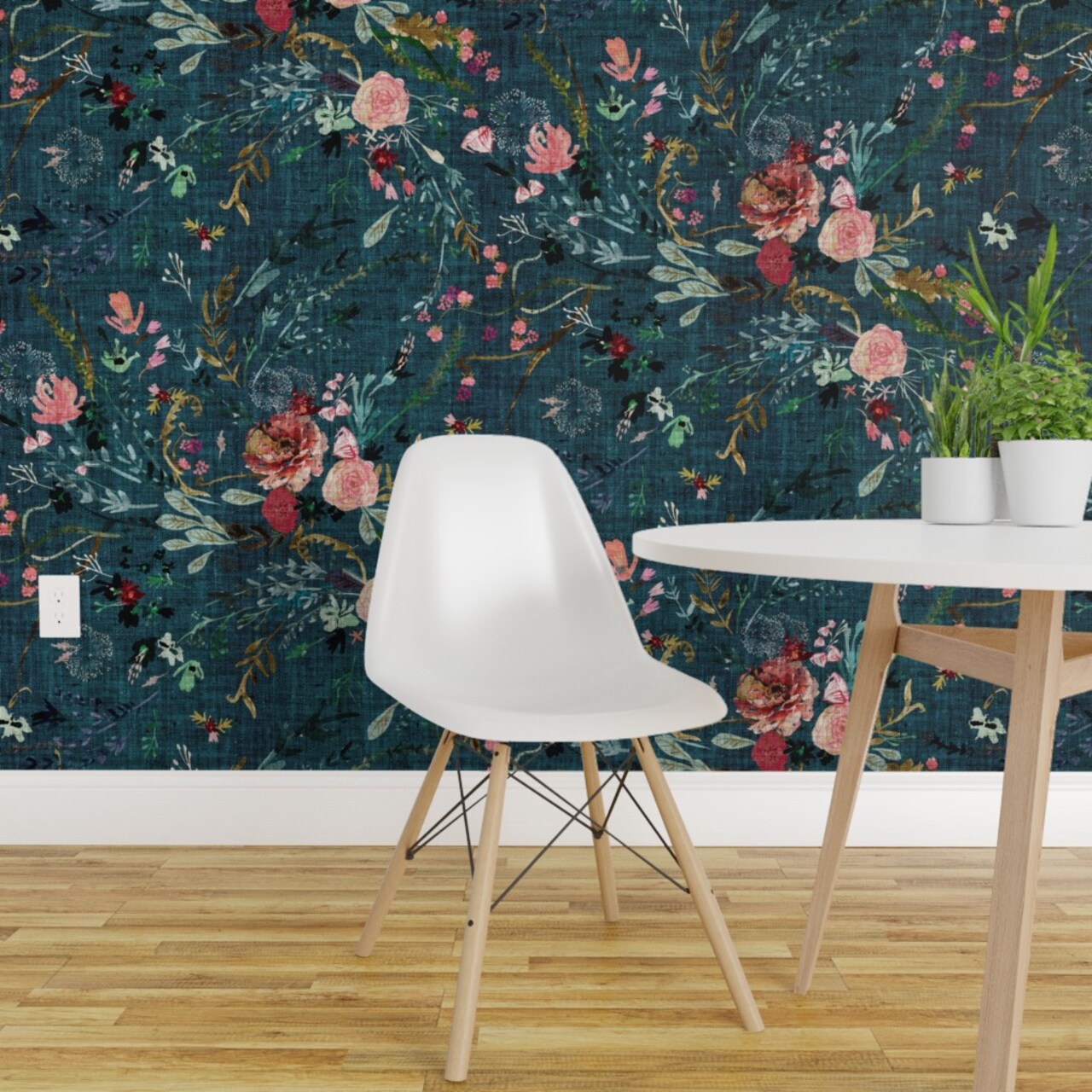 Peel & Stick Wallpaper 2FT Wide Bohemian Floral Boho Botanical Feminine Weathered Rose Print Teal Watercolor Custom Removable Wallpaper by Spoonflower